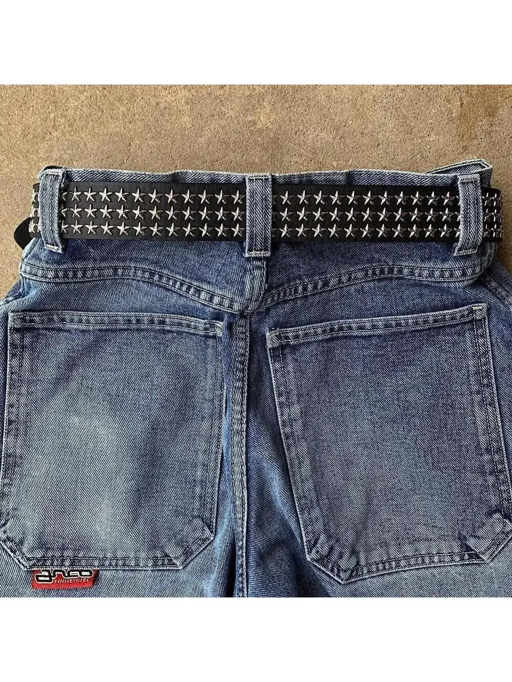 Cyber Y2k 2000s style star studded grunge emo black and silver belt. High